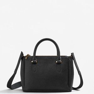 NWT Mango Vegan Leather Top Handle Black Tote